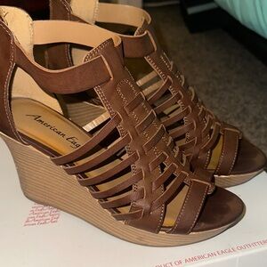 American Eagle Outfitters Strapped Brown Wedges - Size 8